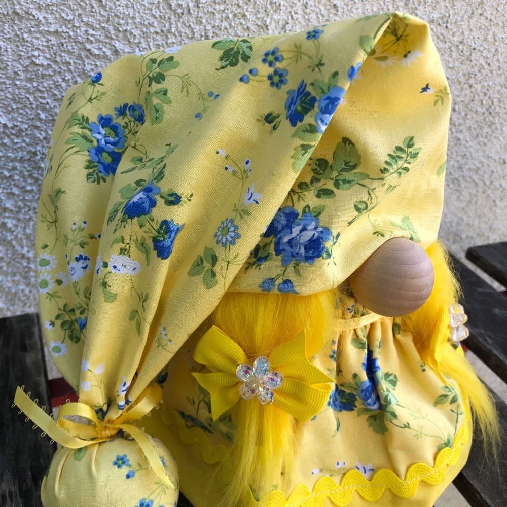 Sunshine Floral Gnome Blue Yellow Flower Bows Gift Garden Babe Cave Feminine